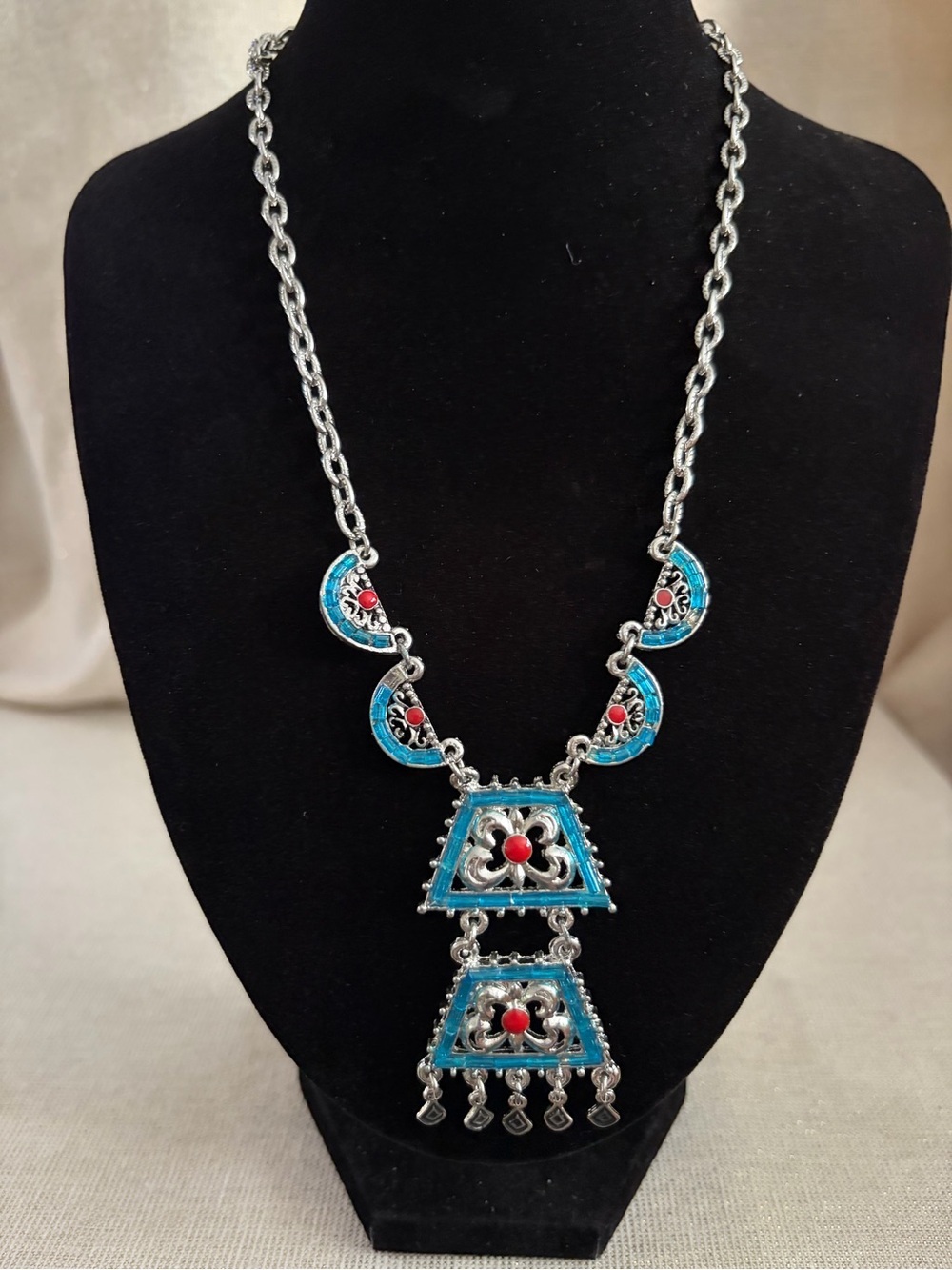 Turquoise & Red Boho Statement Necklace - Women Jewelry
